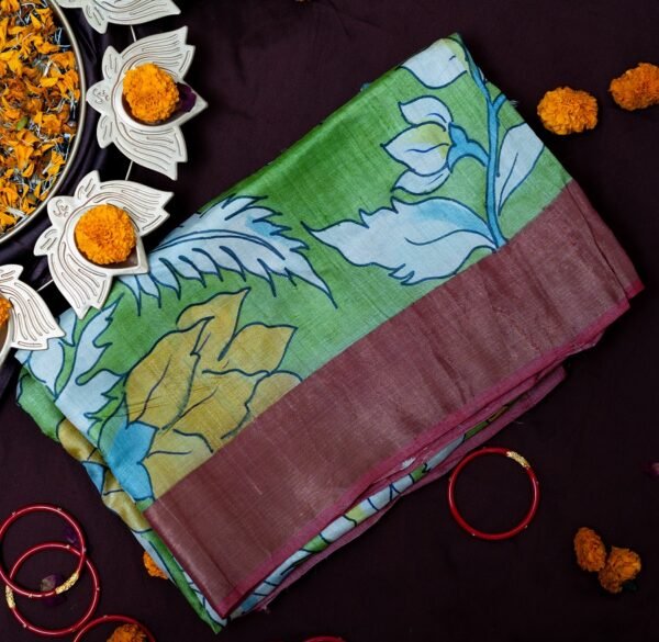 PEN KALAMKARI, MOTIFS OF FLOWER, GREEN RUST, HANDLOOM PRODUCTS