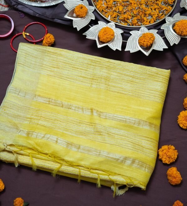 MUSTARD YELLOW WITH GOLDEN STRIPES MATKA SILK