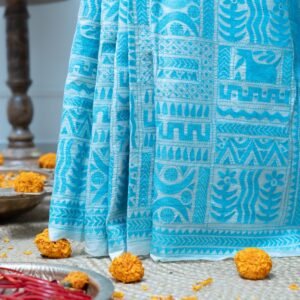 PURE SILK SEA BLUE HANDCRAFTED FROM THE REGION OF BENGAL KANTHA KAHRI