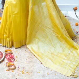 MUSTARD YELLOW WITH GOLDEN STRIPES MATKA SILK