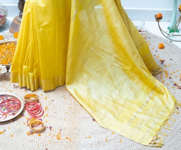 MUSTARD YELLOW WITH GOLDEN STRIPES MATKA SILK - Image 2