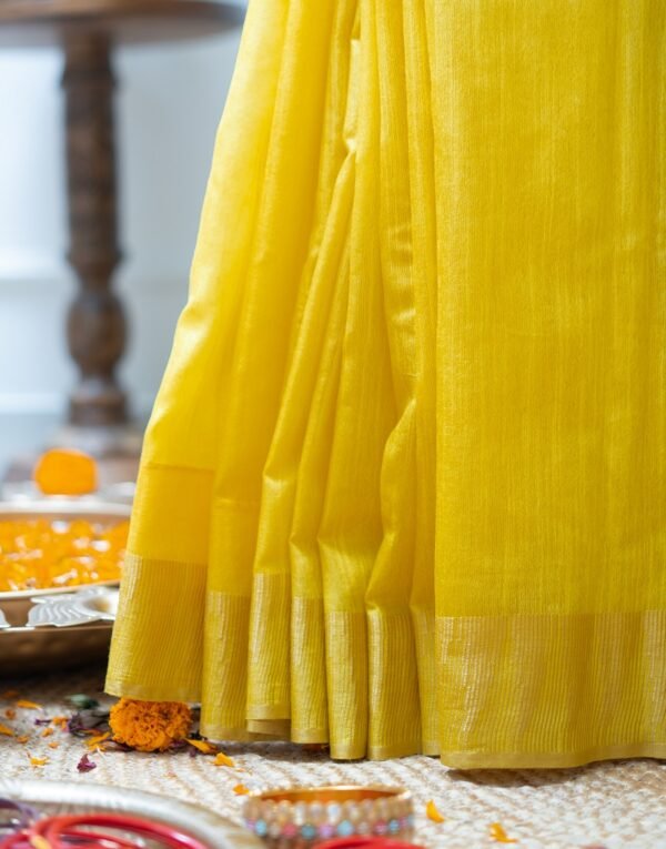 MUSTARD YELLOW WITH GOLDEN STRIPES MATKA SILK - Image 3