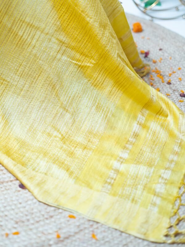 MUSTARD YELLOW WITH GOLDEN STRIPES MATKA SILK - Image 4