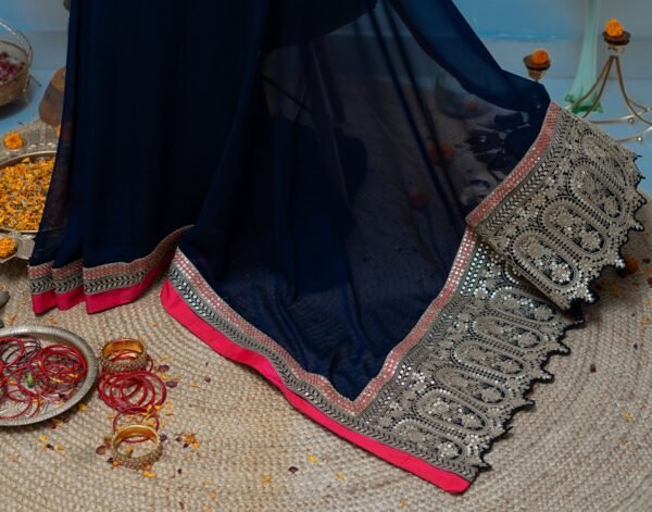 SEMI GEORGETTE SHADE OF BLUE BEAUTIFUL HEAVY PALLU WITH SEQUENCE - Image 2